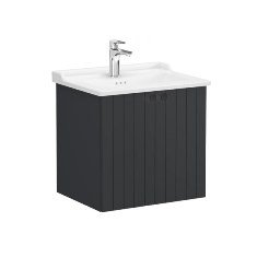 Vitra Root Groove 69279 Lavabo Dolabı, Kapaklı, 60 Cm, Mat Grafit, Klasik Lavabolu